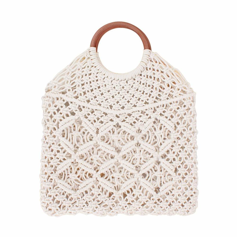 Handmade Straw Bag Travel Beach Fishing Net Handbag Shoing Woven Shoulder :'D